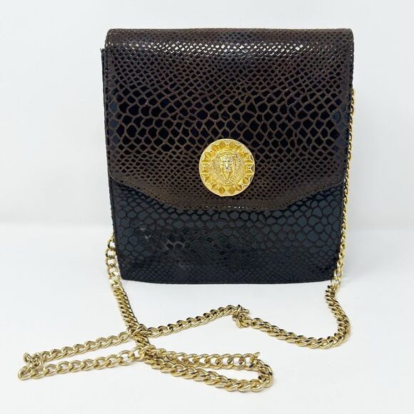 J.Renee Handbags - J.RENEE BROWN GOLD CHAIN LION FACE EVENING BAG‎ PURSE